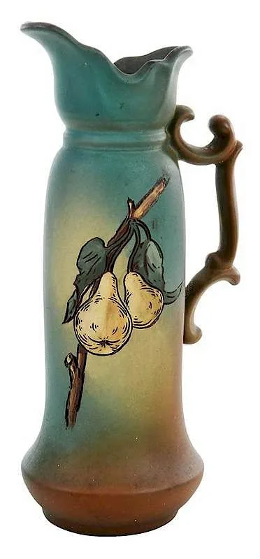 Dickens Ware Ewer by Weller, ewer incised and glaze decoration with pears, offered Sep 2018