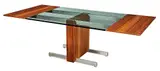 Vladimir Kagan, Contemporary Figured Walnut Brushed Aluminum Glass Dining Table