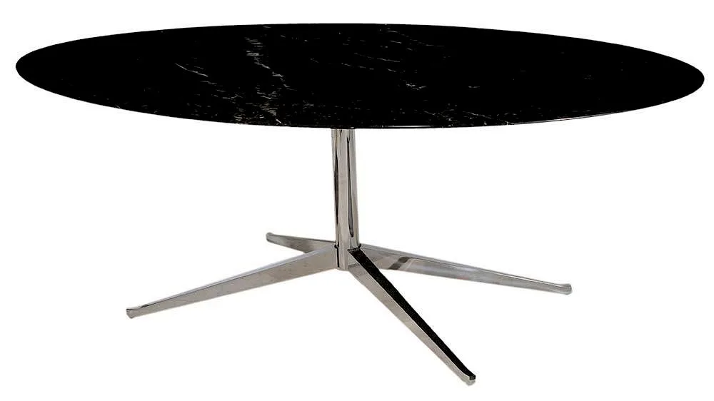 Custom Marble-Top by Florence Knoll, Dining or Conference Table oval black Italian marble top, sold Jul 2016