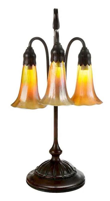 Tiffany Studios, Three-Light Lily, Bronze Table Lamp New York