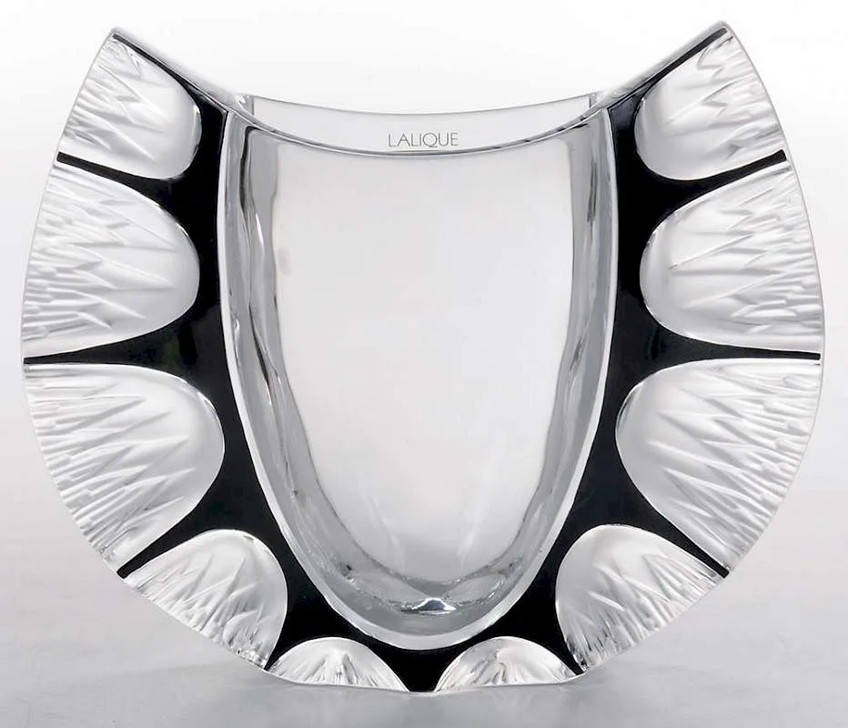 Lalique, Crystal Sculptural Vase, molded glass with black enamel