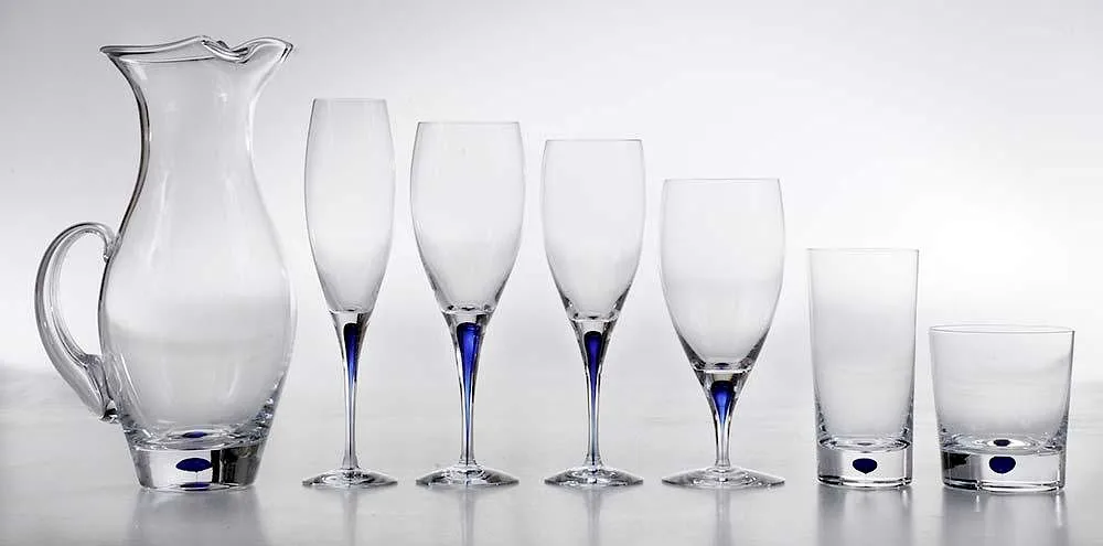 Blue Intermezzo Stemware and Barware Service for Eight with Extra Stems (64 pieces) by Orrefors, sold Apr 2016