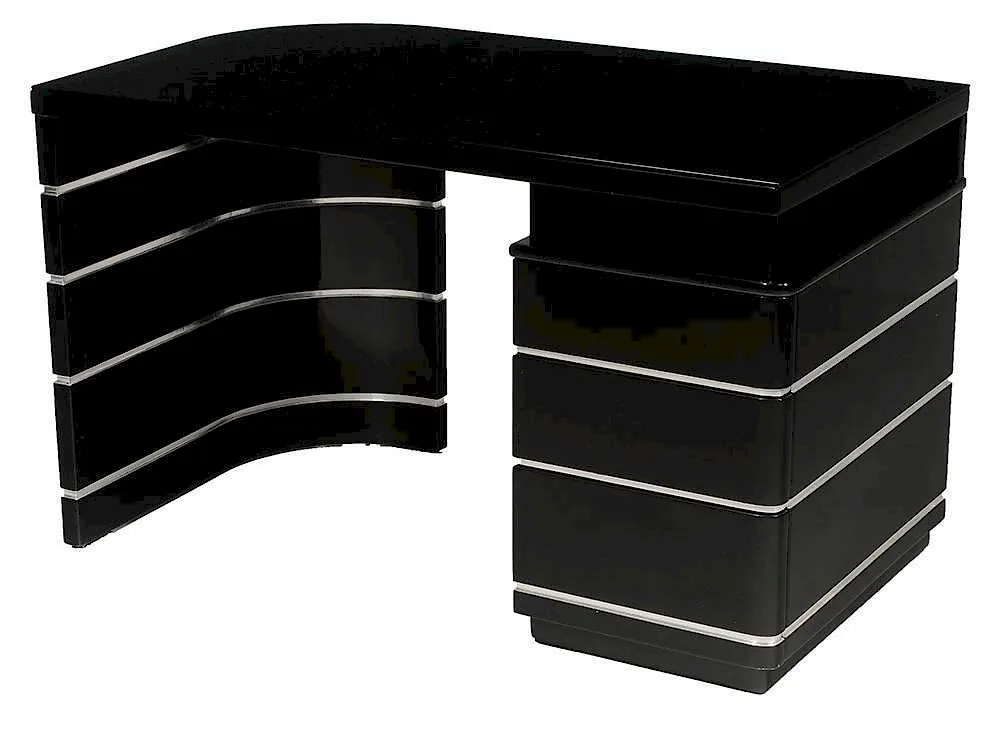 Design for Machine Age by Paul Frankl, Black Lacquer and Chrome Desk American, sold Nov 2014