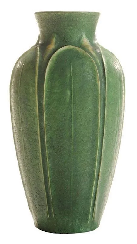 Grueby, Art Pottery Earthenware Vase, circa 1900, area of glaze loss at base ring (possibly as made)