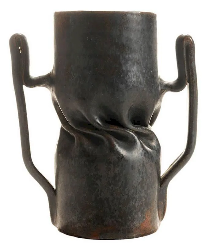 Untitled by George E. Ohr, 1890, twisted and double-handled ceramic loving cup, sold Sep 2014