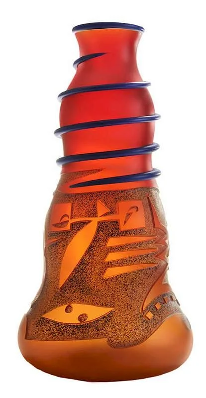 Dan Dailey, Untitled, 1990, monumental glass vessel in bright red with cobalt-wrapped top