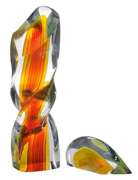 Harvey Littleton, Untitled, 1981, two-piece glass sculpture in shades of yellow