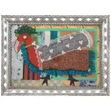 Rodolfo Morales, Pa' diciembre, Collage de textiles, papeles, imágenes y aplicaciones de listones sobre papel con marco de hojalata repujado