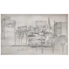 Juan O'Gormann, Croquis para Liverpool Motors, 1982, Lápiz de grafito sobre papel