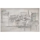 Juan O'Gormann, Croquis para Liverpool Motors, 1982, Lápiz de grafito sobre papel