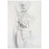 Rufino Tamayo, Mujer con piña, Lápiz de grafito y color sobre papel
