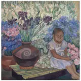 Rina Lazo, Niña vendedora de flores, 1986, Óleo sobre tela