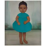 Gustavo Montoya, Niña con vestido azul, Óleo sobre tela