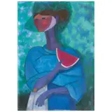 Trinidad Osorio, Mujer en azul, Acrílico sobre tela