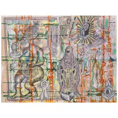 Cisco Jiménez, Violencia intrafamiliar, ca. 1998, Acrílico, tinta y collage sobre papel