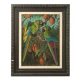 Miguel Ángel Servin Guirado, Guacamayas en el jardín, Óleo sobre tela
