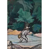 Pablo O'Higgins, Hombre cruzando río, Acuarela y gouache sobre papel