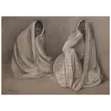 Dos mujeres sentadas con rebozo by Francisco Zúñiga, 1977, Carboncillo y pastel sobre papel, offered Aug 2024