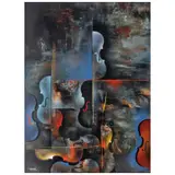 Rapsodia en azul by Leonardo Nierman, Acrílico sobre masonite, offered Jun 2024