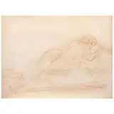 Mujer recostada by Raúl Anguiano, Sanguina sobre papel, offered Jun 2024