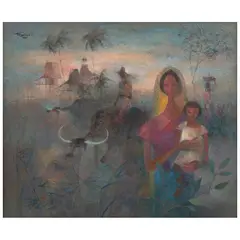 Blue twilight by Romeo Tabuena, 1985, Acrílico y arena sobre tela, offered Jun 2024