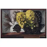 Hernán Picó, Maridet negre i flors grogues i pinyes, Óleo sobre tela