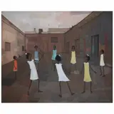 Gustavo Montoya, Niñas jugando badminton, Óleo sobre tela