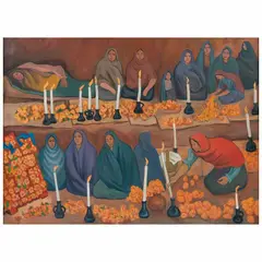 Alfredo Zalce, Celebrando Día de Muertos en Pátzcuaro, Michoacán, 1994, Óleo sobre tela
