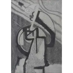 Saxofón by Rodolfo Nieto, Lápiz de grafito y carboncillo sobre papel, sold Mar 2024
