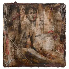 Roberto Cortazar, Tres figuras habitan O.37, 2000, Mixta sobre madera