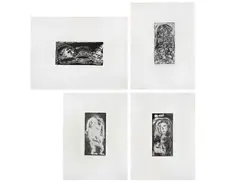 a) Dos charlando by Gilberto Aceves Navarro, Grabados 6 / 30, 8 / 30 y 10 / 30, sold Feb 2024