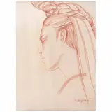 Mujer con tocado by Raúl Anguiano, Sanguina sobre papel, offered Jan 2024