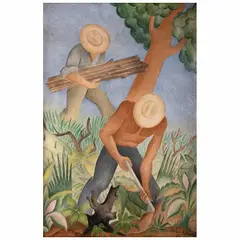 Arturo Estrada, Leñadores, Acuarela sobre papel