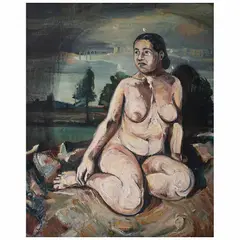 Daniel Lezama, Desnudo sentado en un paisaje, 1997, Óleo sobre tela