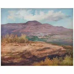 Feliciano Peña, Paisaje con roca dorada, Óleo sobre tela sobre madera
