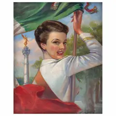 José Bribiesca Jr, Abanderada en desfile, Óleo sobre tela