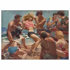 Jaime Sadurní, Fiesta en la playa, Óleo sobre tela