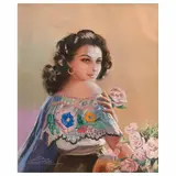 Eduardo Cataño, Mujer con rosas, Pastel sobre papel