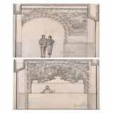 Juan O'Gormann, Bocetos para pintura decorativa en el Hotel Bellavista, Lápiz de grafito y tinta sobre papel