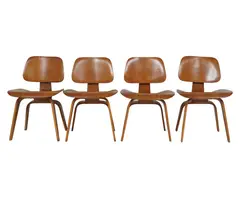 Charles Eames, for Evans, Set of Four DCW Chairs, 1947, bent plywood