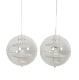 Verner Panton, for Verpan, Pair of Globe Acrylic Pendant Lights, aluminum with lacquered finish