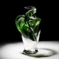 Lalique, Tanega Vase, 14 1/2" x 9 1/2" Green and clear glass