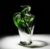 Lalique, Tanega Vase, 14 1/2" x 9 1/2" Green and clear glass