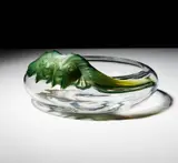 Lalique, "Yeso Antinea" Centerpiece Bowl, 3 1/4" x 9" Green and clear glass