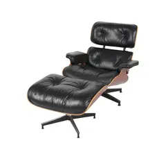 Charles Eames, Lounge Chair 670 and Ottoman 671, 2002, black leather