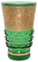 Mary Moser, BOHEMIAN ART DECO PARCEL-GILT GREEN GLASS DANCER VASE, Bohemian Art Deco emerald green art glass vase