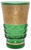 Mary Moser, BOHEMIAN ART DECO PARCEL-GILT GREEN GLASS DANCER VASE, Bohemian Art Deco emerald green art glass vase