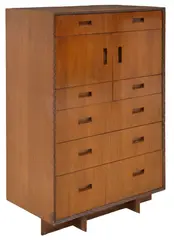 Frank Lloyd Wright, FOR HENREDON 'TALIESIN' MAHOGANY HIGHBOY CHEST, 1950s, Mid-century modern mahogany "Taliesin" highboy chest of drawers/ dresser