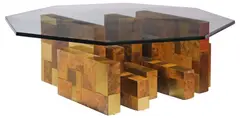 Paul Evans, FOR DIRECTIONAL 'CITYSCAPE' GLASS-TOP COFFEE TABLE, 1970s, having unassociated octagonal colorless glass top
