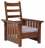 Gustav Stickley, OAK FLAT-ARM 'MORRIS' CHAIR, MODEL 332, American Arts and Crafts quarter-sawn oak flat-arm "Morris" chair
